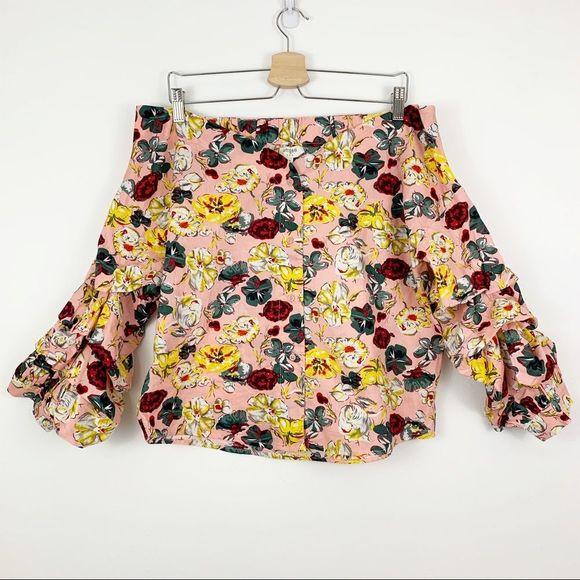Umgee Tops - Umgee Off Shoulder Ruffle Sleeve Top M Floral Pink